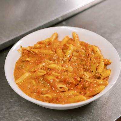 Spicy chicken pasta plate.