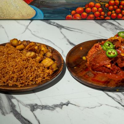 Jollof Rice with Plantain, Fish plate.