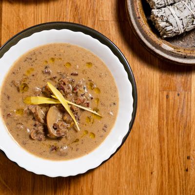 Boar bacon and potato soup.