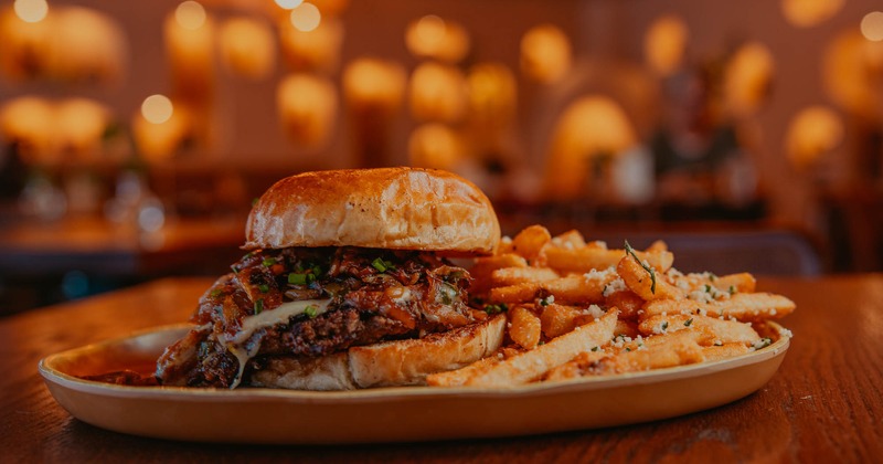 Brisket sandwich and fries