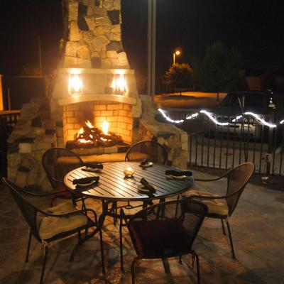 A table outside at night.