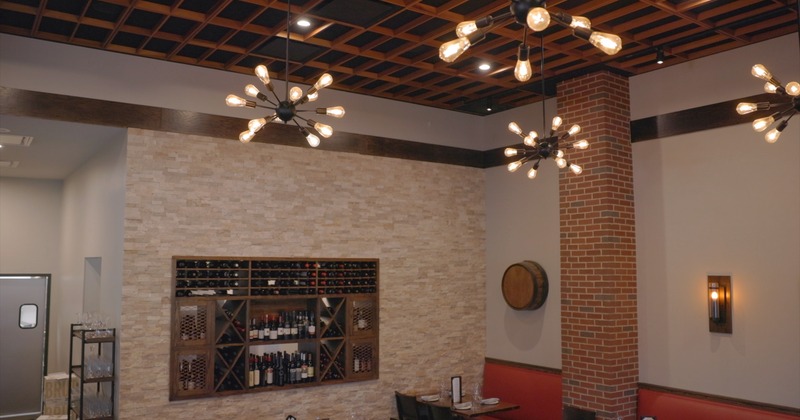 Interior, booth, pleasant ambience with chandelier details