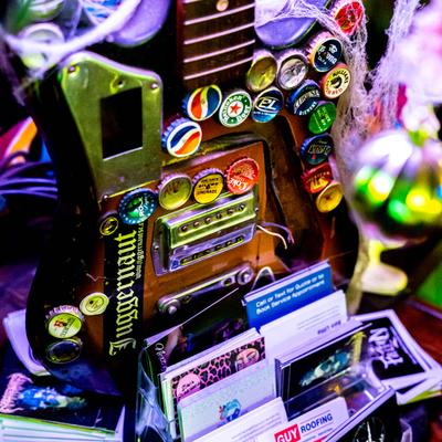 Bottle caps and various memorabilia.