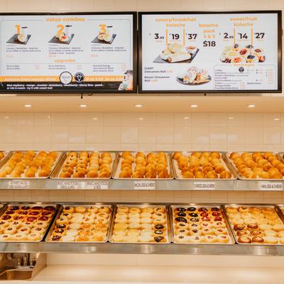 Baked pastry on display.