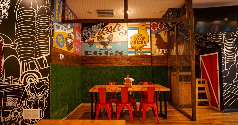 Interior, table and chairs in dining area