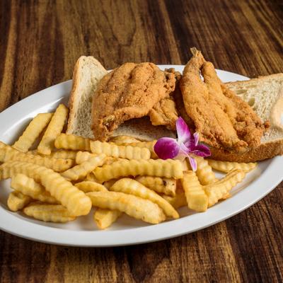 Famous Whitey Sandwich served with crinkle-cut fries.