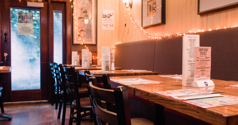 Interior, tables by the door