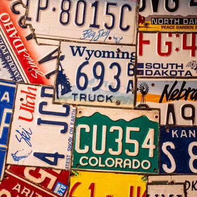 Assorted license plates.
