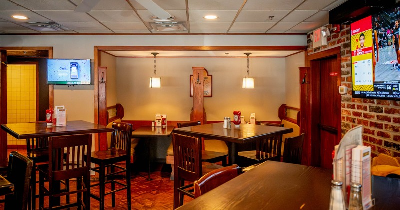 Interior, high tables and chairs