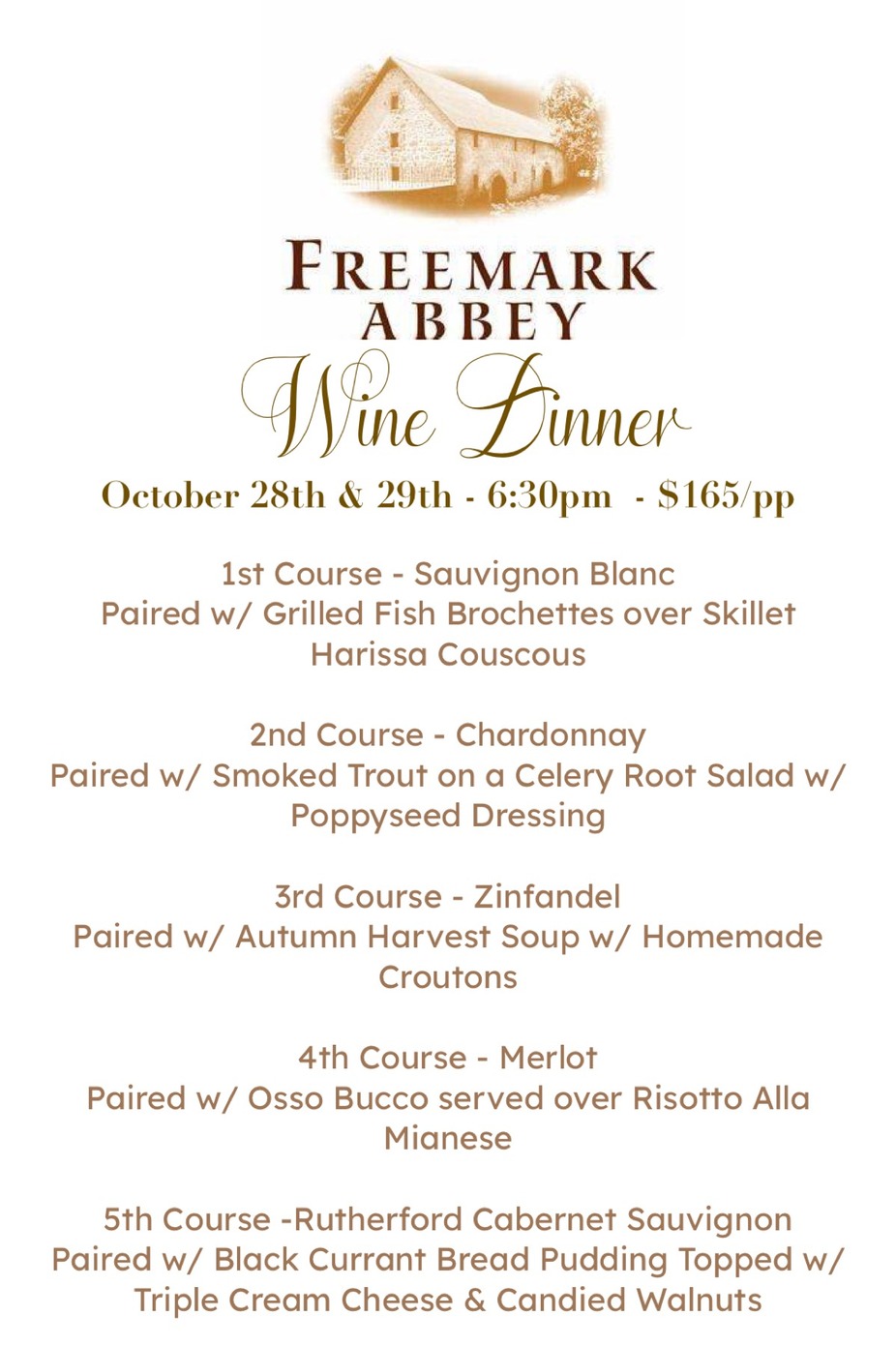 Freemark Abbey Wine Dinner - October 28th event photo