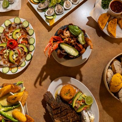 Assortment of dishes served on the table.
