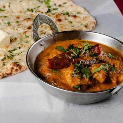Chicken curry and naan bread.