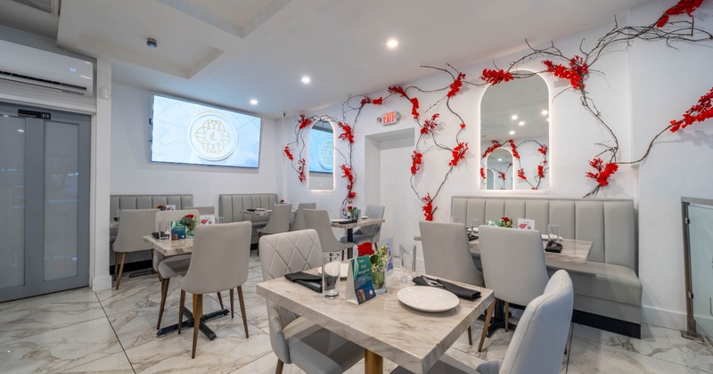 Interior, tables ready for guests