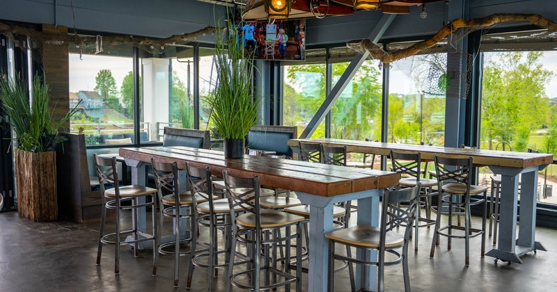 Interior, bar tables with bar stools