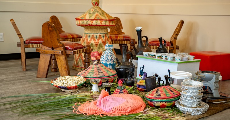 Ethiopian national diner place, ethno decorated corner