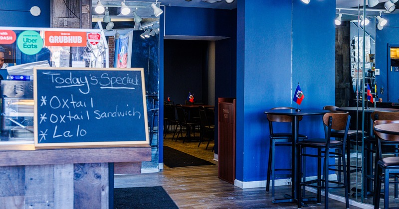 Interior, screen board, bar and diner room behind