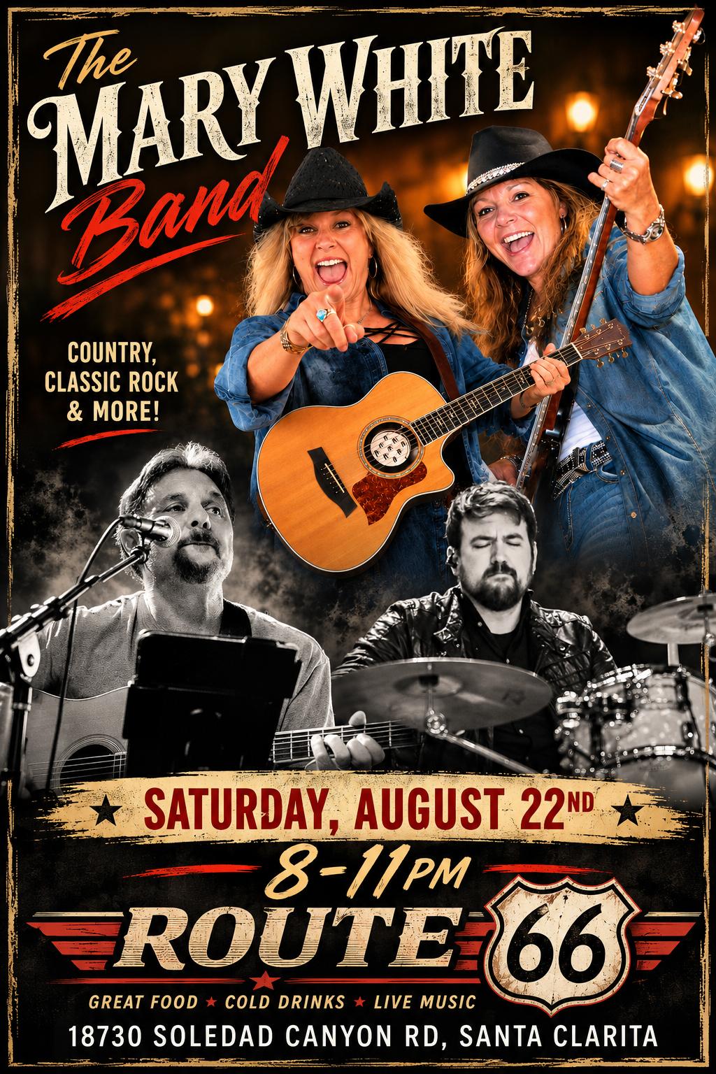 The Mary White band plays at Route 66 Classic Grill Saturday August 22nd at 8pm