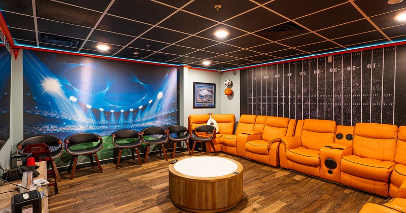 Interior of modern lounge private room perfect for watching games and entertainment