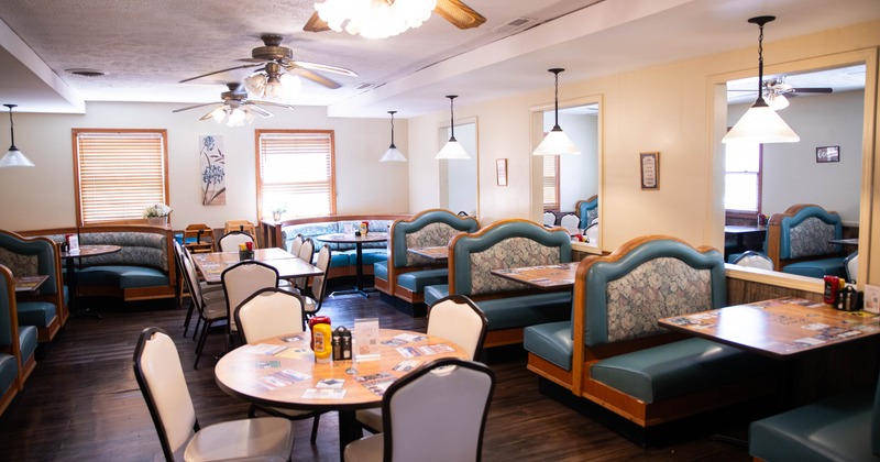 Interior, seating area with tables and chairs