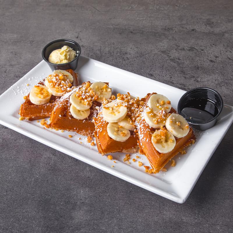 menu item 9 of 111, Macadamia Nut & Banana Waffle