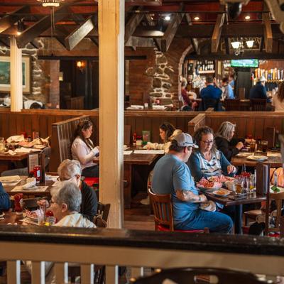 Customers dining and drinking.