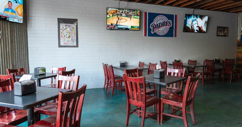 Interior, dining area, tables and chairs