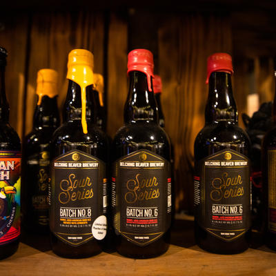 Glass bottles of sour series beers