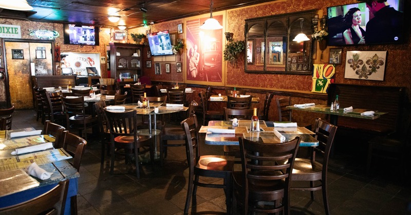 Interior, dining area , tables set for guests