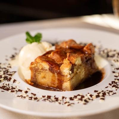 Banana bread with ice cream.