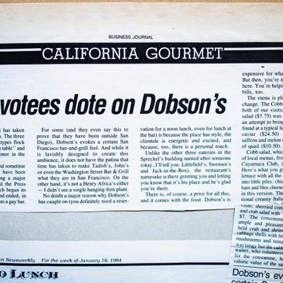 A newspaper clipping from the Business Journal titled California Gourmet