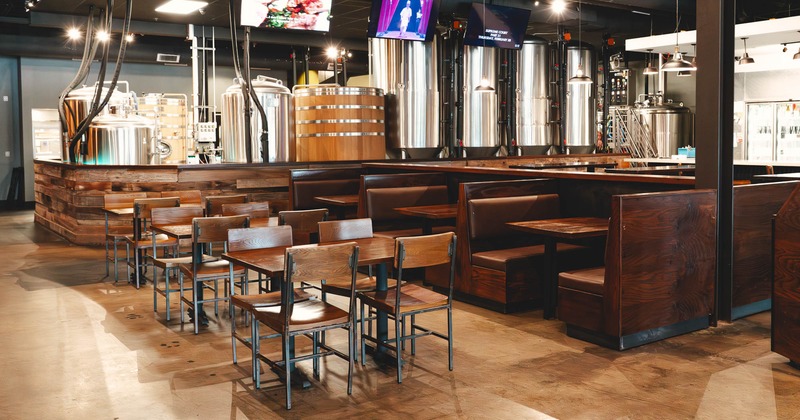 Interior, dining area with tables,  chairs  and booths