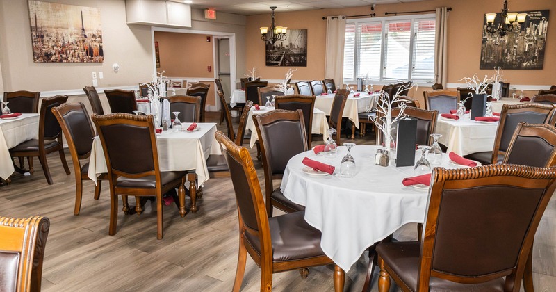 Interior, tables ready for guests