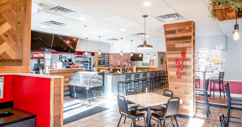 Cozy restaurant interior, bar and dining area