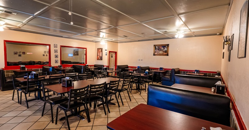 Casual restaurant interior with booth seating