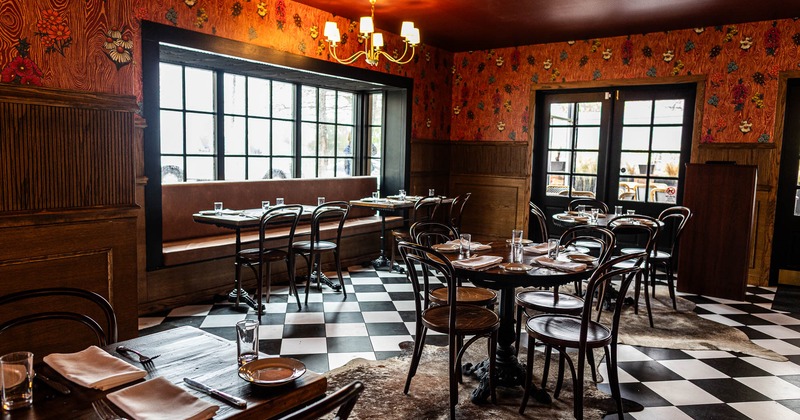 Interior, dining area with tables and chairs