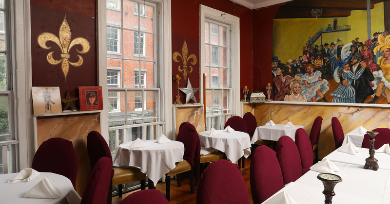 Interior, dining area with big and small tables