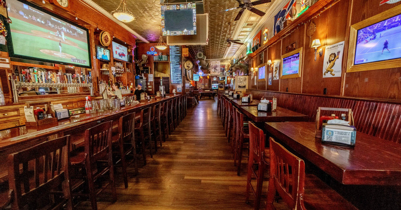 Interior, tables on the right and bar area on the left