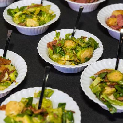 Catering table, Brussels Sprouts plates.