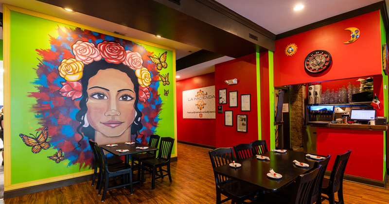 Interior, tables ready for guests