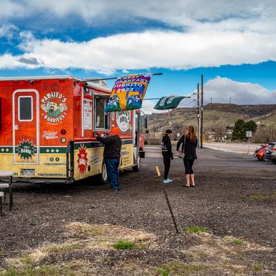 Customers at the food truck.
