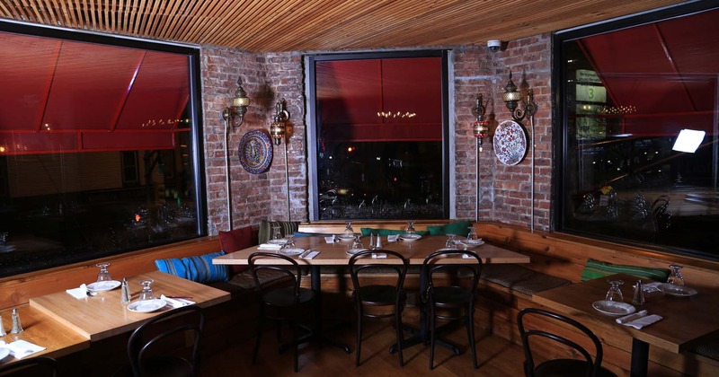 Nicely done interior dining area with set tables