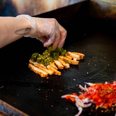 Chicken and veggies on the grill.