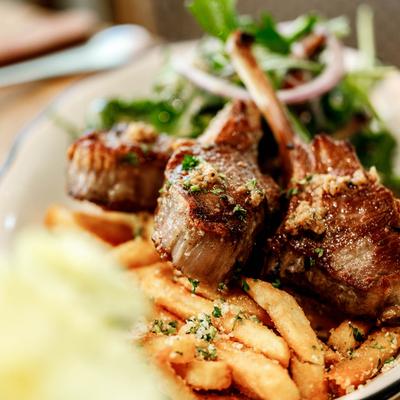 Grilled lamb chops with fries.