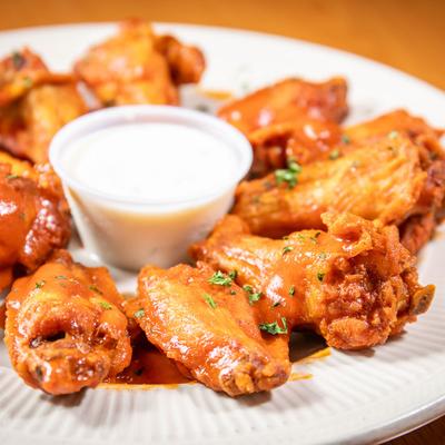 Hot Chicken Wings and ranch dressing.