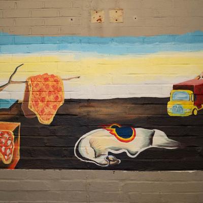 Interior, a mural depicting Salvador Dali's painting The Persistence of Memory.