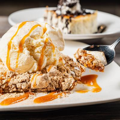 Apple Crumble, with vanilla ice cream.