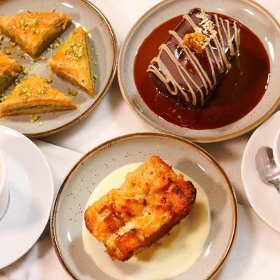 Assorted dessert plates.