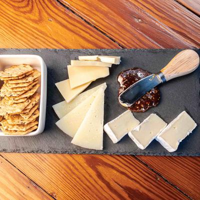 A top view of the cheese board.