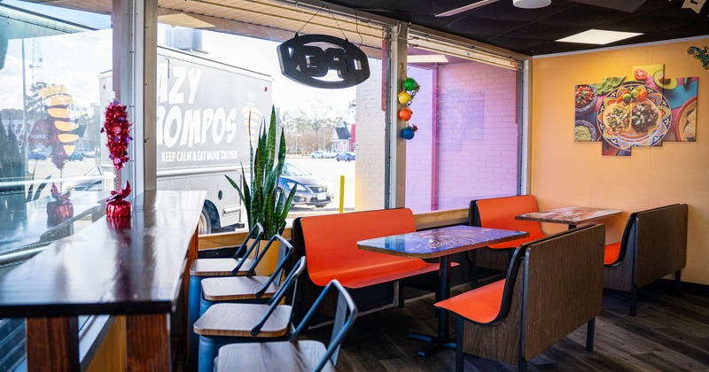 Interior, seating area near the windows