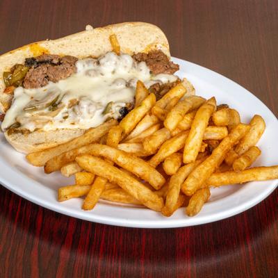 Philly cheesesteak and fries.